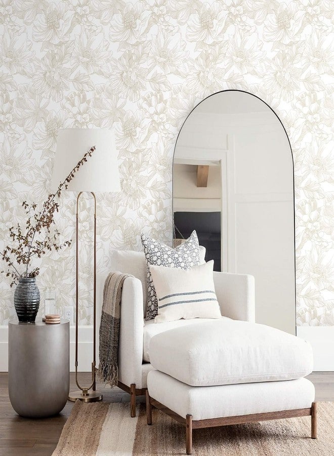 Ismoon Large Floral Peel and Stick Wallpaper Boho Beige Contact Paper 17.3inx6.5ft Neutral Wall Paper Removable Self Adhesive Wallpaper Bedroom Cabinet Bathroom Waterproof Mural Wall Decor Vinyl Roll - Image 3